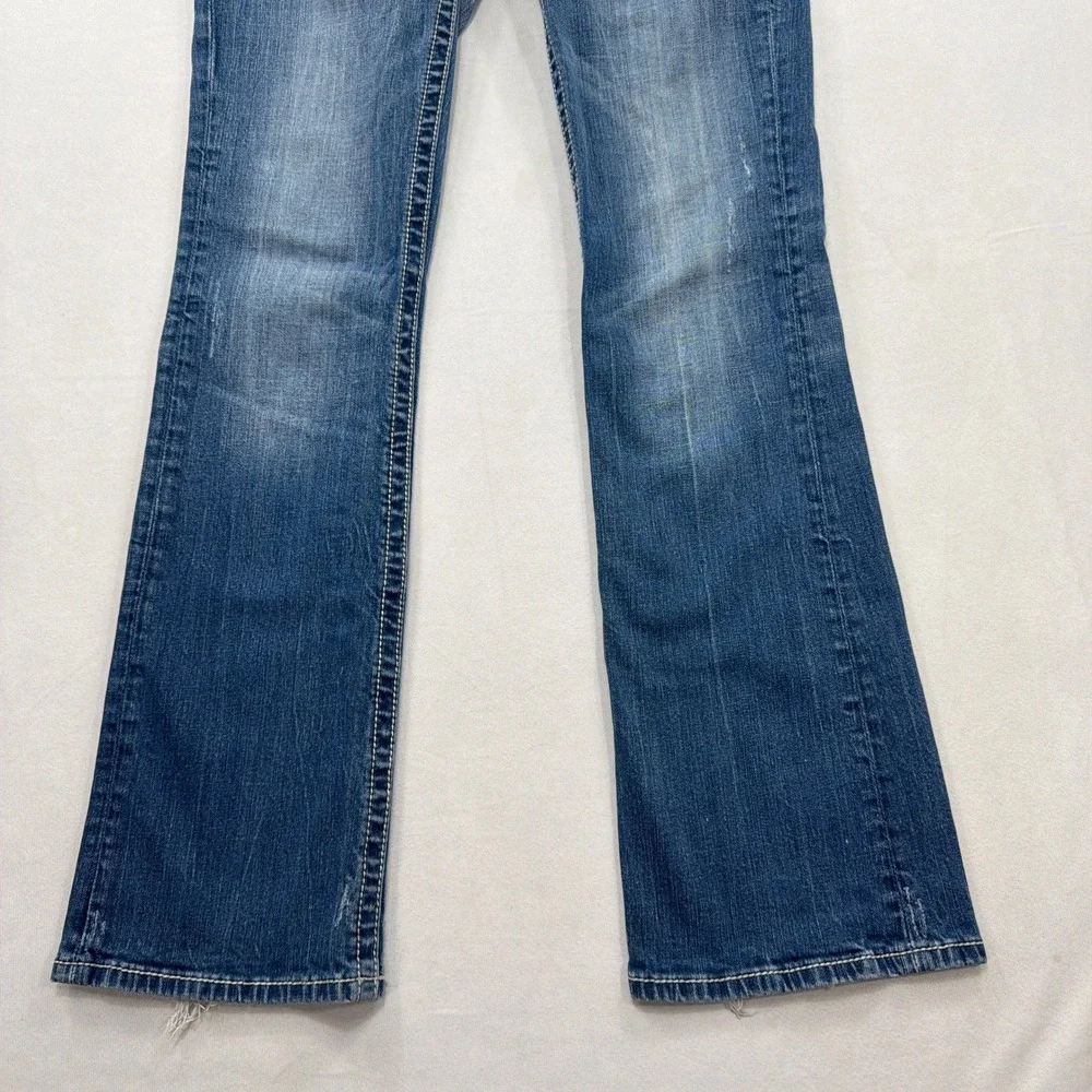 Miss Me Jeans Easy Boot Embroidered Rhinestone Blue Denim Womens 27